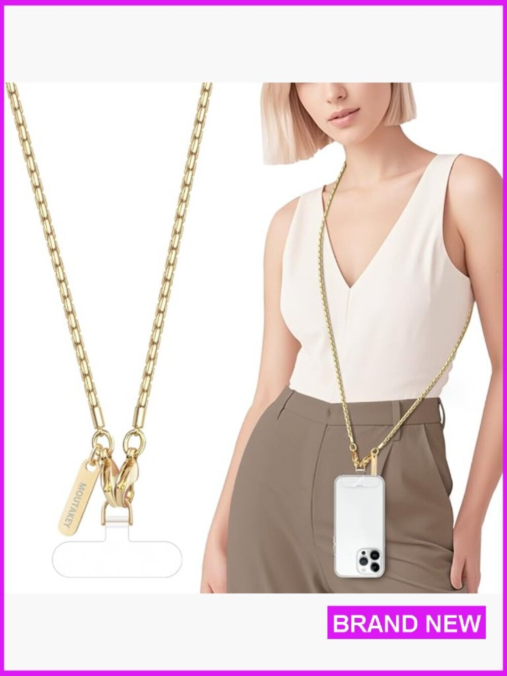 Metal Cell Phone Lanyard Crossbody Chain Detachable Strap Handsfree Adjustable